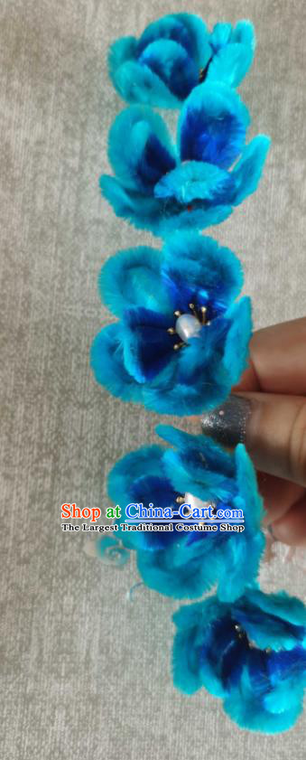 China Classical Pearls Hair Stick Handmade Hair Accessories Traditional Cheongsam Blue Velvet Plum Blossom Hairpin