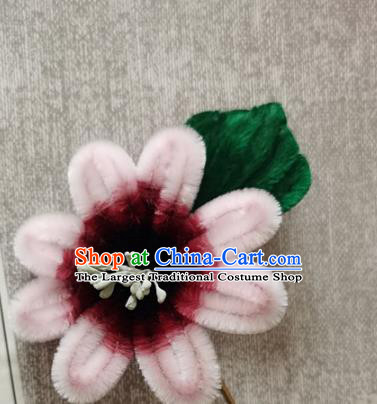 China Traditional Cheongsam Velvet Hairpin Handmade Hair Accessories Classical Pink Flowers Hair Stick
