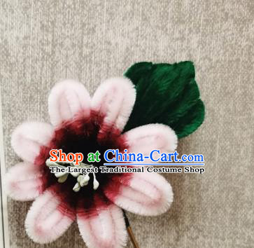 China Traditional Cheongsam Velvet Hairpin Handmade Hair Accessories Classical Pink Flowers Hair Stick