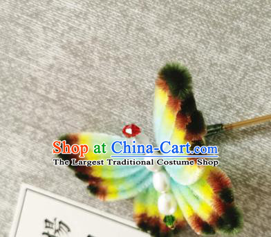 China Traditional Cheongsam Pearls Hairpin Handmade Hair Accessories Classical Velvet Butterfly Hair Stick