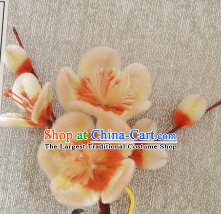 China Traditional Cheongsam Beige Plum Blossom Hairpin Handmade Hair Accessories Classical Velvet Hair Stick