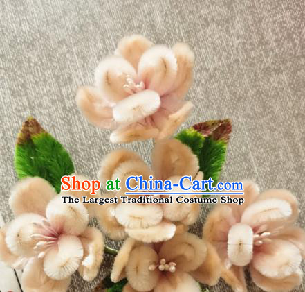 China Traditional Ancient Palace Lady Velvet Hairpin Handmade Hair Accessories Classical Apricot Plum Blossom Hair Stick