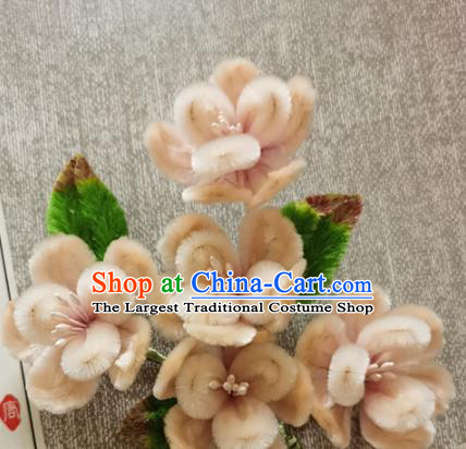 China Traditional Ancient Palace Lady Velvet Hairpin Handmade Hair Accessories Classical Apricot Plum Blossom Hair Stick