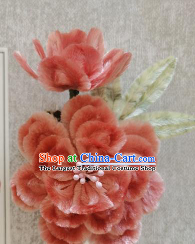 China Classical Flowers Hair Stick Traditional Ancient Princess Velvet Peach Blossom Hairpin