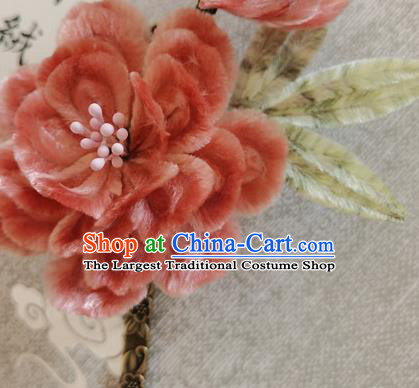 China Classical Flowers Hair Stick Traditional Ancient Princess Velvet Peach Blossom Hairpin