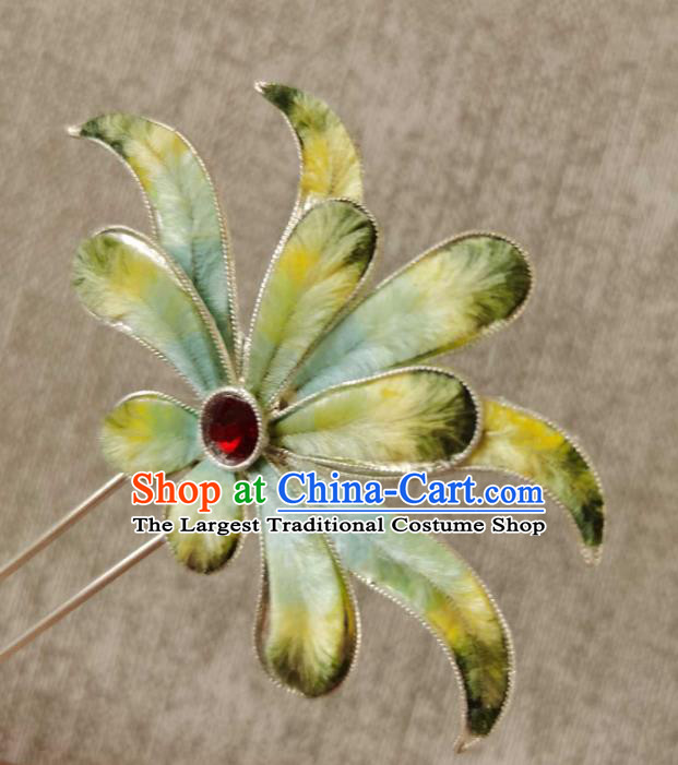 China Classical Hanfu Velvet Hair Stick Traditional Ancient Qing Dynasty Court Silver Hairpin