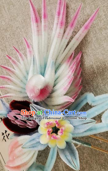 China Classical Velvet Hair Stick Traditional Cheongsam Phoenix Hairpin Handmade Hair Accessories