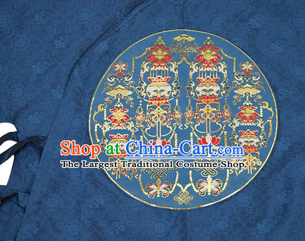 China Ming Dynasty Noble Woman Historical Clothing Ancient Patrician Female Navy Gown and Skirt Full Set