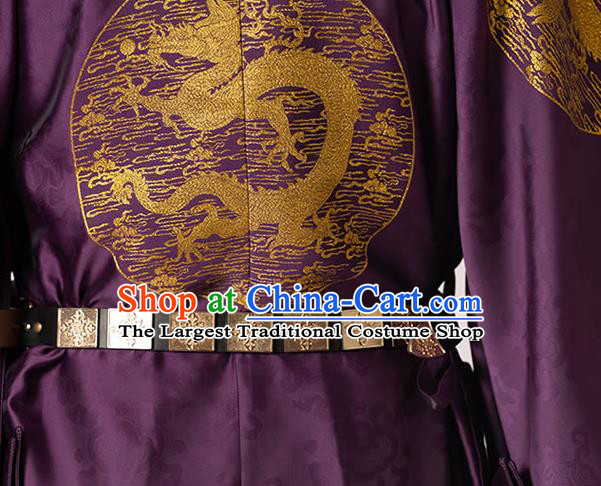 China Ming Dynasty Emperor Historical Clothing Ancient Royal Monarch Purple Imperial Robe for Men