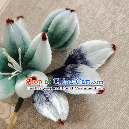 China Classical Green Velvet Hair Stick Handmade Hair Accessories Traditional Cheongsam Jasmine Flower Hairpin