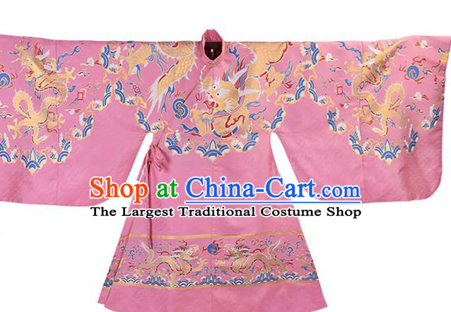 China Ancient Court Queen Wedding Pink Costumes Traditional Ming Dynasty Imperial Empress Historical Clothing Full Set