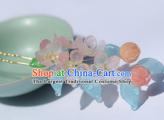 China Traditional Ancient Ming Dynasty Flowers Hair Stick Classical Hanfu Peach Blossom Hairpin
