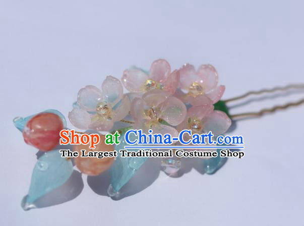 China Traditional Ancient Ming Dynasty Flowers Hair Stick Classical Hanfu Peach Blossom Hairpin