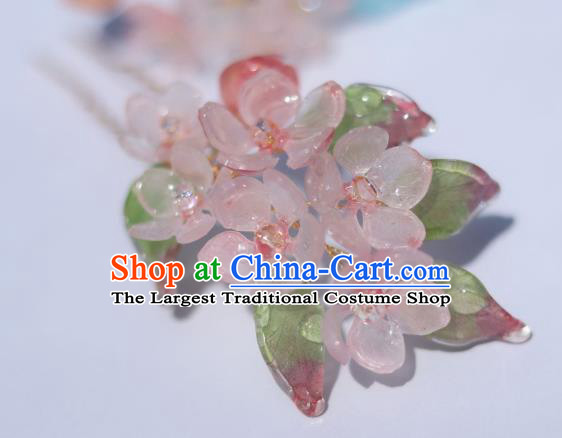 China Classical Hanfu Peach Blossom Hairpin Traditional Ancient Ming Dynasty Flowers Hair Stick