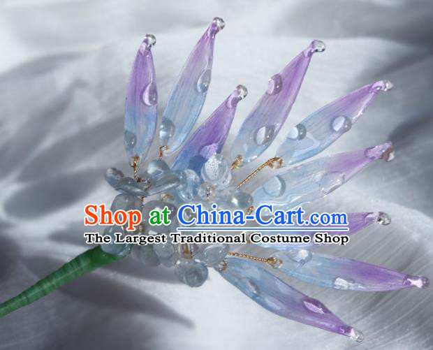 China Classical Hanfu Purple Bamboo Leaf Hairpin Traditional Hair Stick