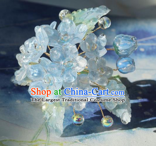 China Classical Hanfu Flowers Hairpin Traditional Blue Hydrangea Hair Stick