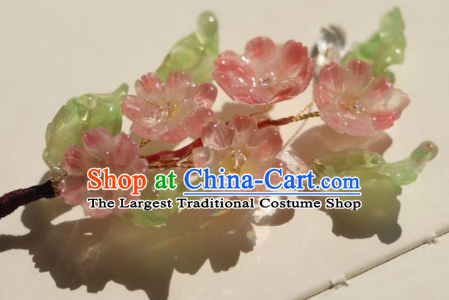 China Classical Hanfu Pink Sakura Hairpin Traditional Ming Dynasty Princess Flowers Hair Stick