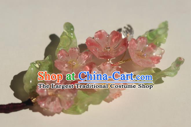 China Classical Hanfu Pink Sakura Hairpin Traditional Ming Dynasty Princess Flowers Hair Stick
