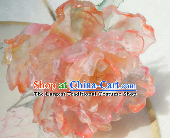 China Classical Hanfu Pink Peony Hairpin Traditional Tang Dynasty Palace Lady Hair Stick