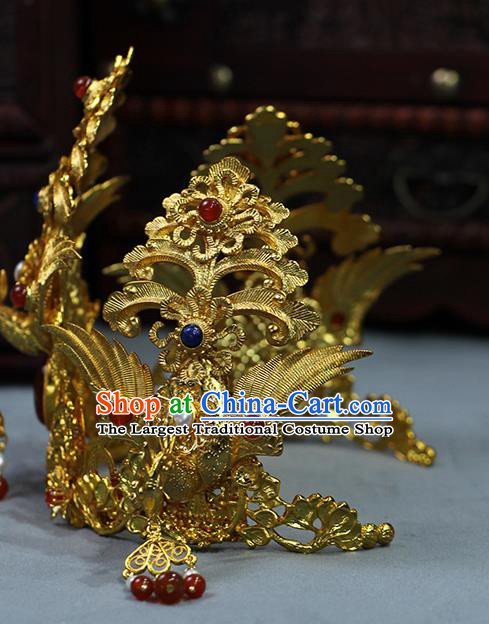 China Traditional Ming Dynasty Empress Gems Phoenix Crown Ancient Noble Woman Golden HairpinChina Traditional Ming Dynasty Empress Gems Phoenix Crown Ancient Noble Woman Golden Hairpin