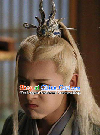 China Traditional Hanfu Hairdo Crown Ancient Swordsman Argent Wings Hair Accessories
