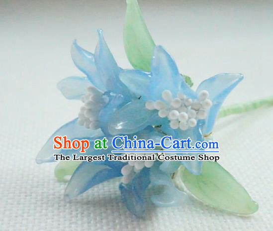 China Classical Hanfu Blue Lily Flowers Hairpin Traditional Ming Dynasty Hair Stick