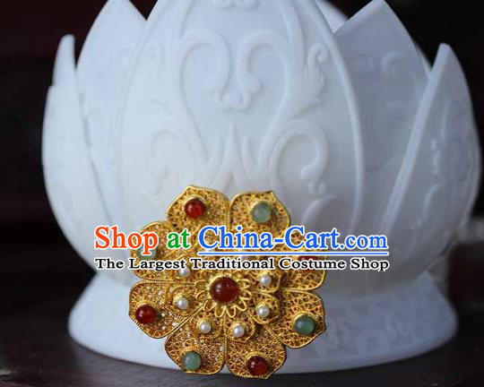 China Ancient Imperial Consort White Lotus Crown Traditional Song Dynasty Pearls Hair Accessories