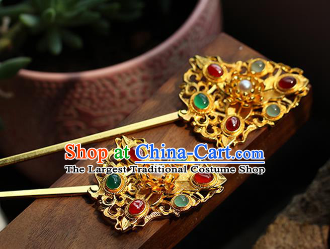 China Ancient Empress Gems Hairpin Traditional Ming Dynasty Court Queen Hair Accessories