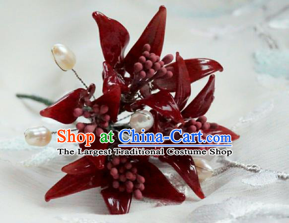 China Classical Hanfu Red Spider Lily Hairpin Traditional Ming Dynasty Flowers Hair Stick