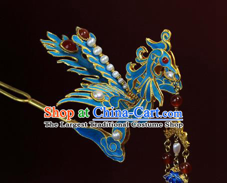 China Ancient Empress Pearls Phoenix Hairpin Traditional Qing Dynasty Tassel Hair Stick