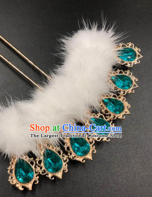 China Traditional Hair Accessories Ancient Hanfu Blue Crystal Hairpin Ming Dynasty Princess Hair Stick