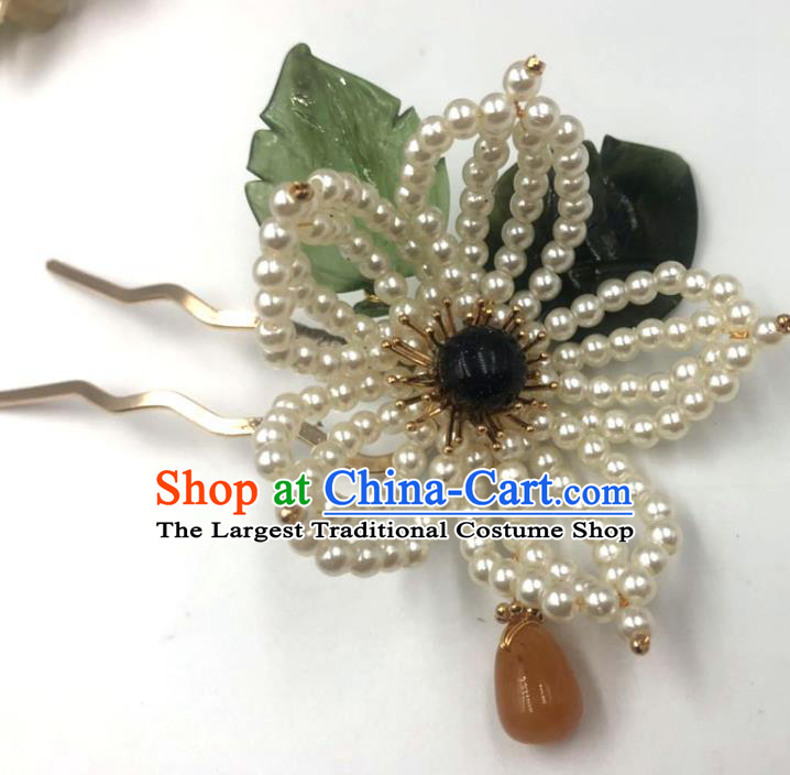 China Traditional Hanfu Ceregat Hair Accessories Ming Dynasty Hairpin Ancient Princess Beads Lotus Hair Stick