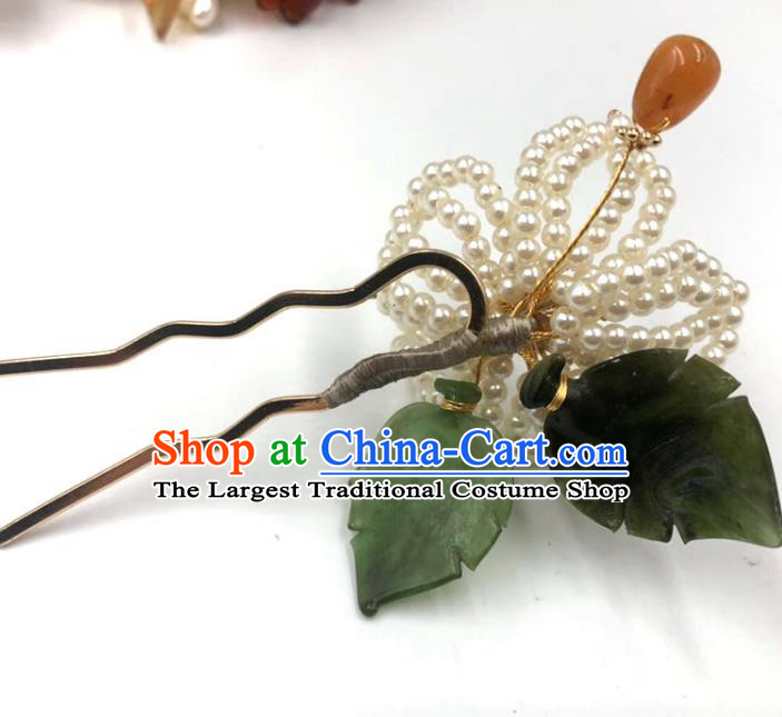 China Traditional Hanfu Ceregat Hair Accessories Ming Dynasty Hairpin Ancient Princess Beads Lotus Hair Stick