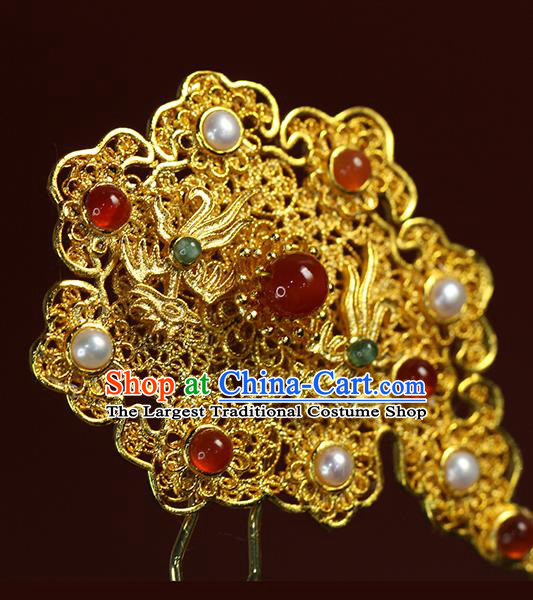 China Ancient Empress Golden Hair Crown Traditional Ming Dynasty Court Queen Wedding Hair Accessories