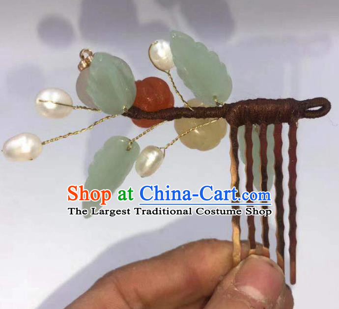 China Ming Dynasty Jade Pumpkin Hairpin Traditional Hanfu Hair Accessories Ancient Princess Hair Comb