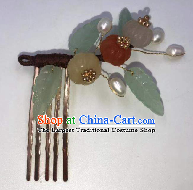 China Ming Dynasty Jade Pumpkin Hairpin Traditional Hanfu Hair Accessories Ancient Princess Hair Comb
