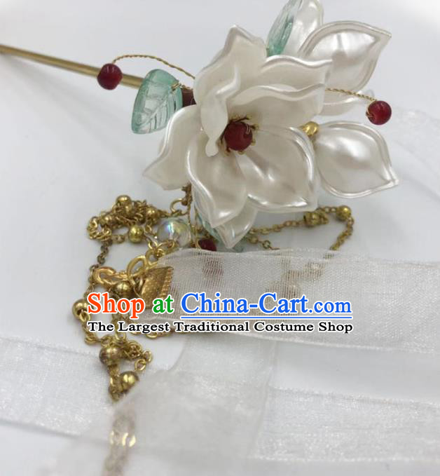 China Ming Dynasty Shell Lotus Hairpin Traditional Hanfu Hair Accessories Ancient Princess Golden Tassel Hair Stick