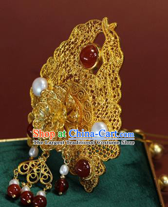 China Ancient Empress Golden Hair Crown Traditional Ming Dynasty Court Queen Wedding Hair Accessories