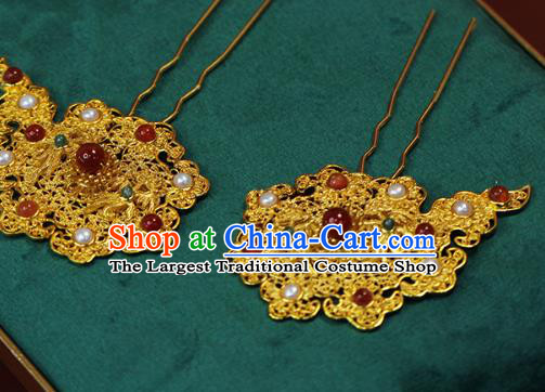 China Ancient Empress Golden Hair Crown Traditional Ming Dynasty Court Queen Wedding Hair Accessories