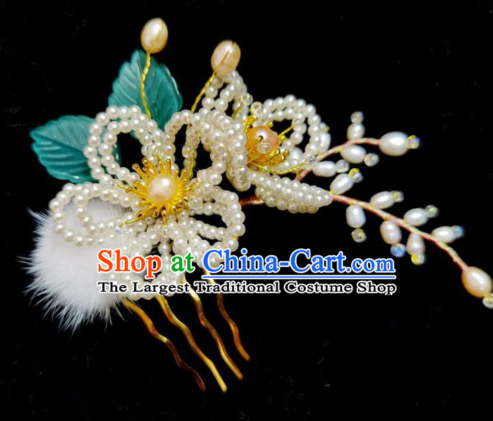 China Ming Dynasty Pearls Hairpin Traditional Hanfu Hair Accessories Ancient Princess Tassel Hair Comb