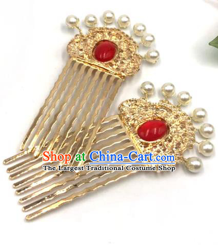 China Ancient Princess Golden Hair Combs Ming Dynasty Hairpin Traditional Hanfu Hair Accessories