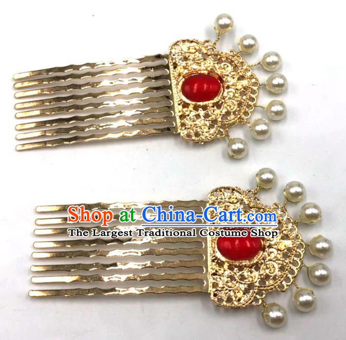 China Ancient Princess Golden Hair Combs Ming Dynasty Hairpin Traditional Hanfu Hair Accessories