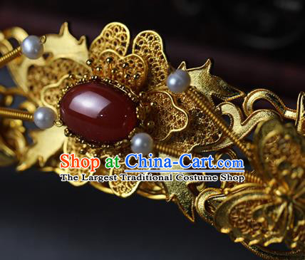 China Ancient Empress Golden Hair Crown Traditional Ming Dynasty Court Queen Wedding Hair Accessories