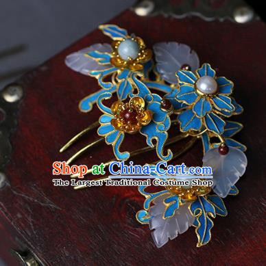 China Traditional Qing Dynasty Golden Plum Hairpin Ancient Queen Jade Leaf Hair Comb