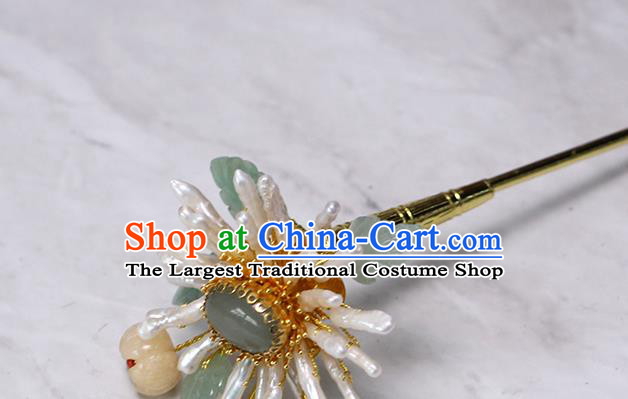 China Traditional Qing Dynasty Pearls Chrysanthemum Hairpin Ancient Queen Ceregat Hair Stick