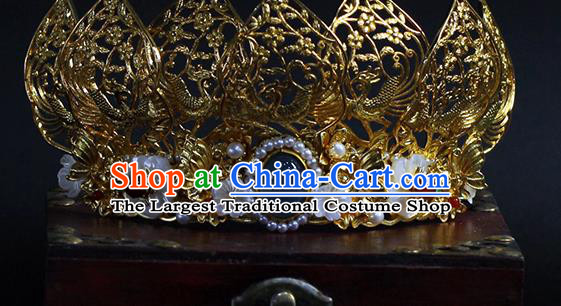 China Traditional Wedding Golden Lotus Hair Crown and Phoenix Hairpins Ancient Queen Hair Accessories