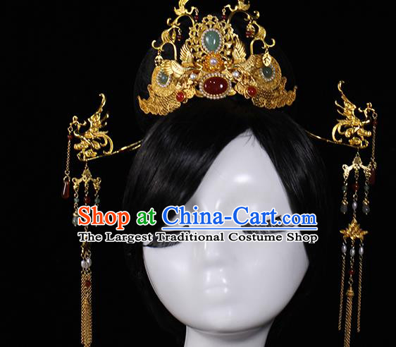 China Ancient Queen Hair Accessories Traditional Wedding Gems Hair Crown and Phoenix Hairpins Full Set