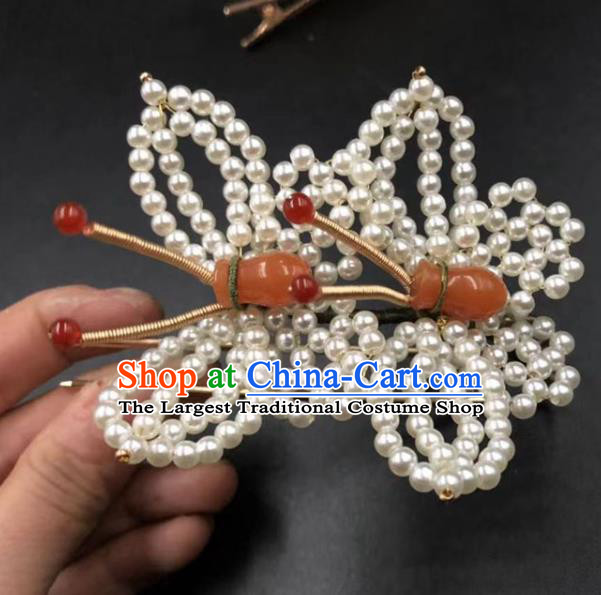 China Ancient Princess Hair Accessories Traditional Qing Dynasty Court Pearls Butterfly Hair Sticks
