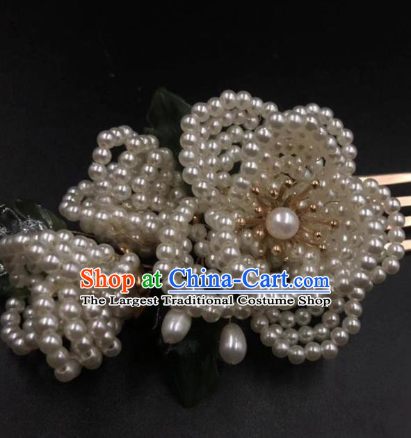 China Ancient Palace Lady Hairpin Traditional Qing Dynasty Court Beads Peony Hair Comb