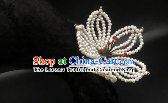 China Ancient Princess Pearls Lotus Hairpin Traditional Ming Dynasty Palace Hanfu Hair Stick
